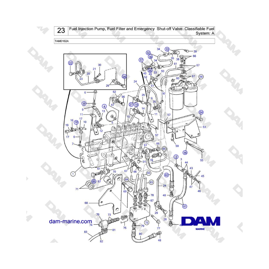 Volvo Penta TAMD162A - Fuel Injection Pump, Fuel Filter and Emergency Shut-off Valve. Classifiable Fuel System: A