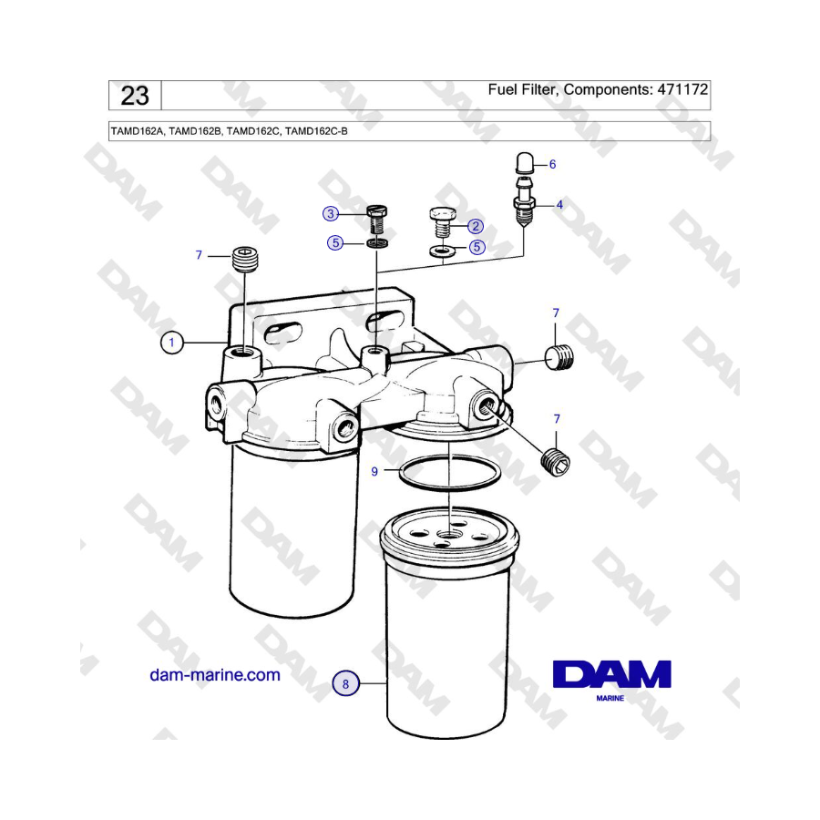 Volvo Penta TAMD162A, TAMD162B, TAMD162C, TAMD162C-B - Fuel Filter, Components: 471172