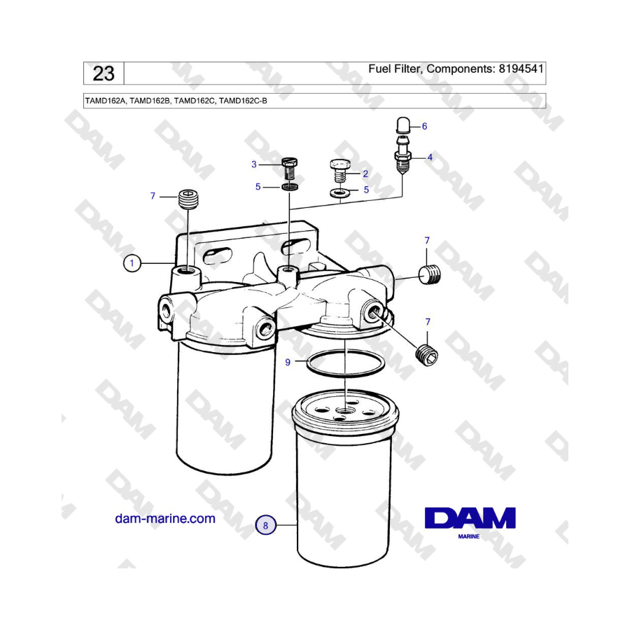 Volvo Penta TAMD162A, TAMD162B, TAMD162C, TAMD162C-B - Fuel Filter, Components: 8194541