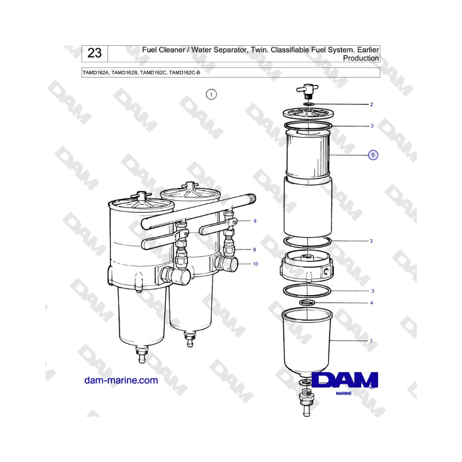 Volvo Penta TAMD162A, TAMD162B, TAMD162C, TAMD162C-B - Fuel Cleaner / Water Separator, Twin. Classifiable Fuel System.