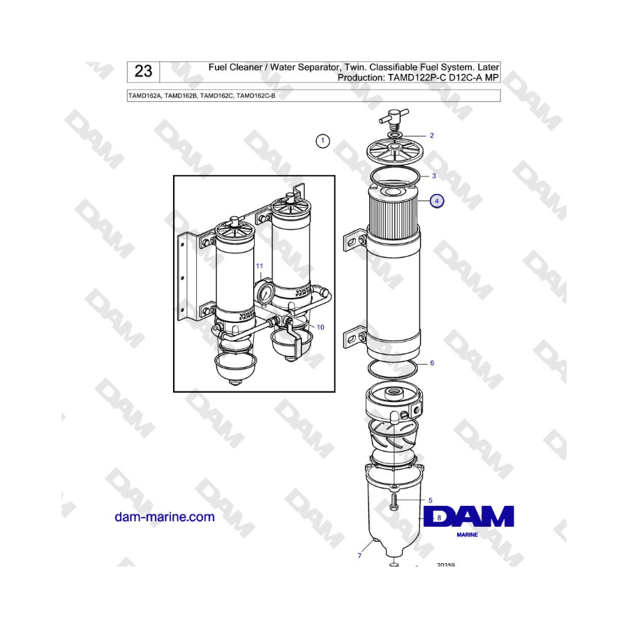 Volvo Penta TAMD162A, TAMD162B, TAMD162C, TAMD162C-B - Fuel Cleaner / Water Separator, Twin. Classifiable Fuel System.