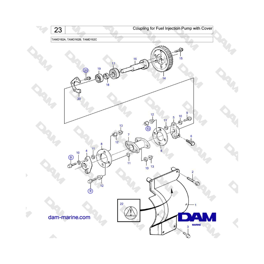 Volvo Penta TAMD162A, TAMD162B, TAMD162C - Coupling for Fuel Injection Pump with Cover