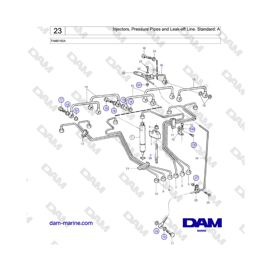 Volvo Penta TAMD162A - Injectors, Pressure Pipes and Leak-off Line. Standard: A