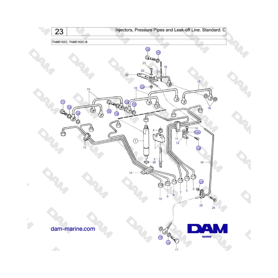 Volvo Penta TAMD162C, TAMD162C-B - Injectors, Pressure Pipes and Leak-off Line. Standard: C 