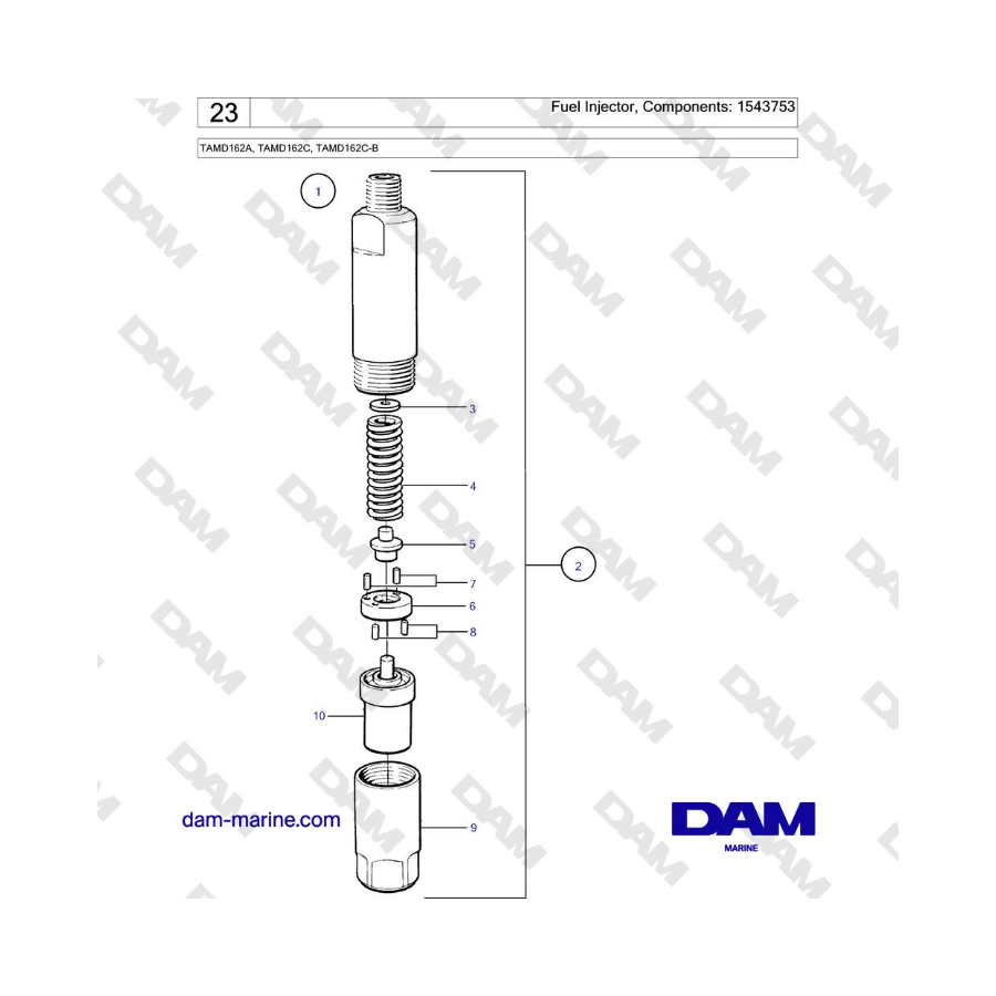 Volvo Penta TAMD162A, TAMD162C, TAMD162C-B - Fuel Injector, Components: 1543753