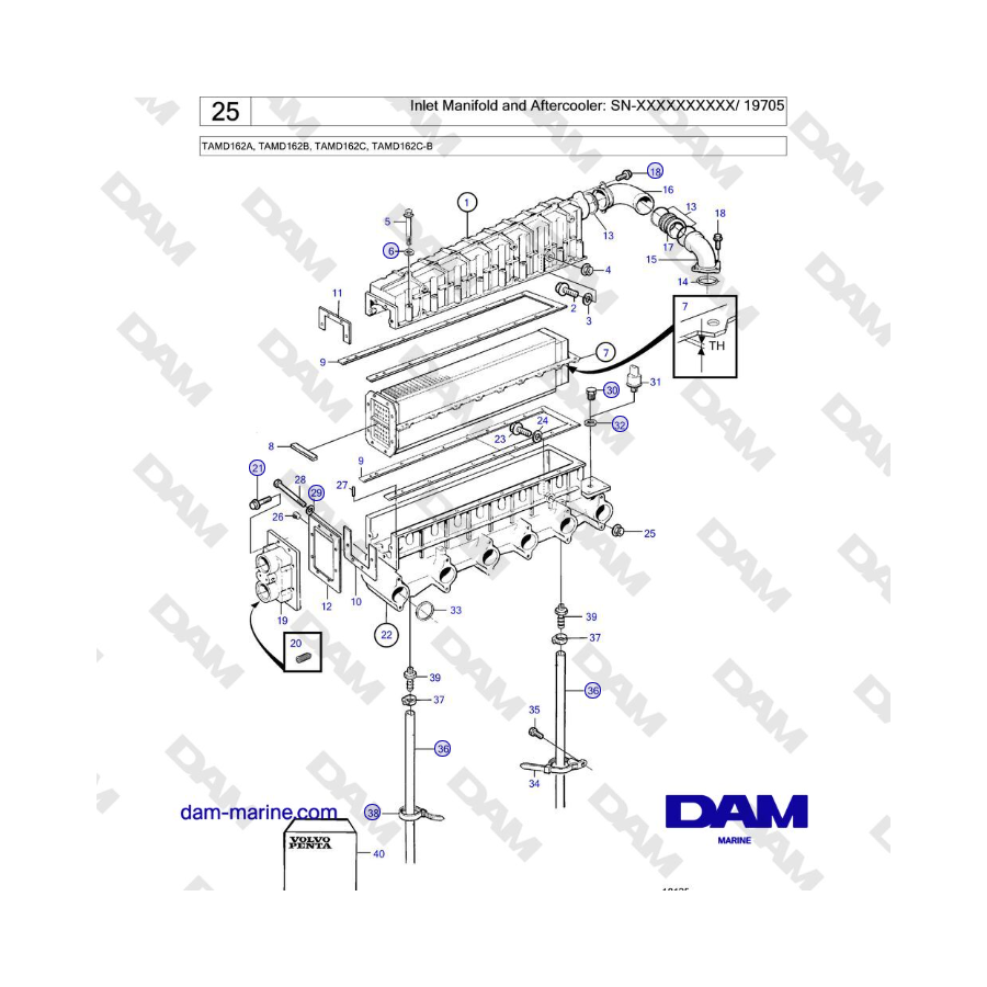 Volvo Penta TAMD162A, TAMD162B, TAMD162C, TAMD162C-B - Inlet Manifold and Aftercooler