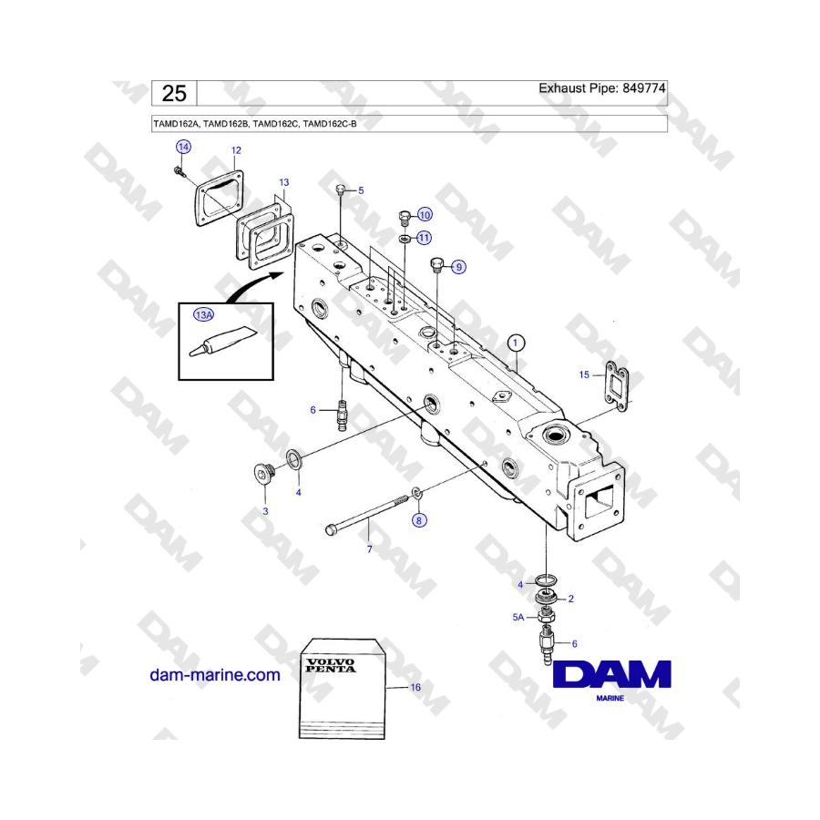 Volvo Penta TAMD162A, TAMD162B, TAMD162C, TAMD162C-B - Exhaust Pipe: 849774