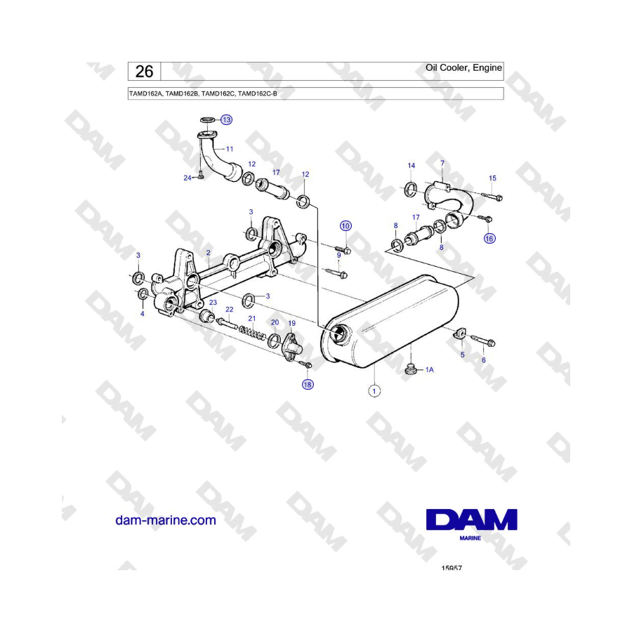 Volvo Penta TAMD162A, TAMD162B, TAMD162C, TAMD162C-B - Oil Cooler, Engine 