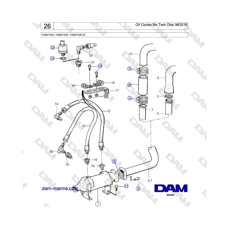 Volvo Penta TAMD162A, TAMD162C, TAMD162C-B - Oil Cooler for Twin Disc MG516