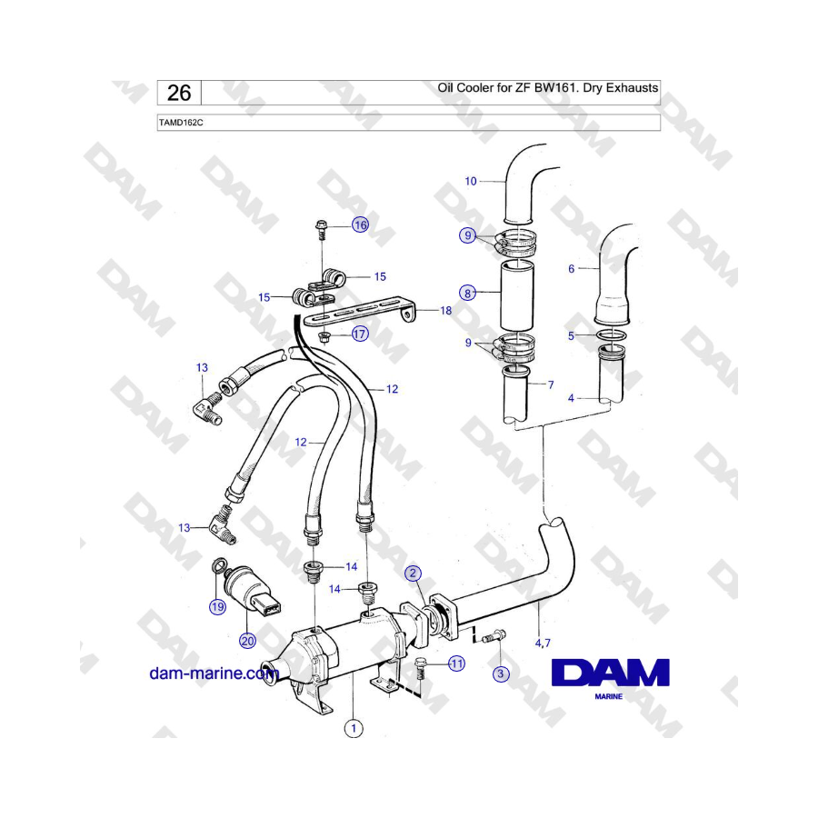 Volvo Penta TAMD162C - Oil Cooler for ZF BW161. Dry Exhausts