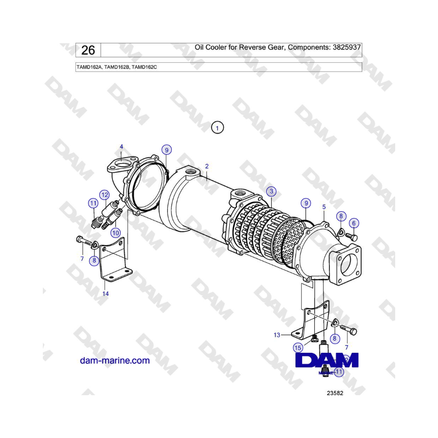 Volvo Penta TAMD162A, TAMD162B, TAMD162C - Oil Cooler for Reverse Gear, Components: 3825937