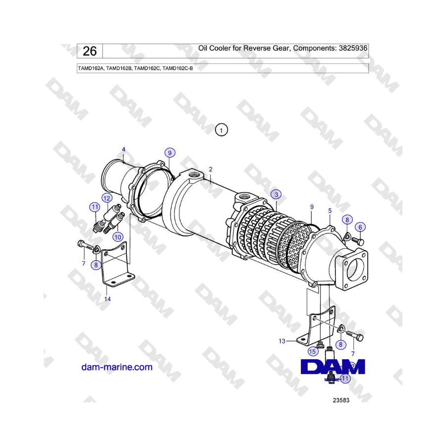 Volvo Penta TAMD162A, TAMD162B, TAMD162C, TAMD162C-B - Oil Cooler for Reverse Gear, Components: 3825936