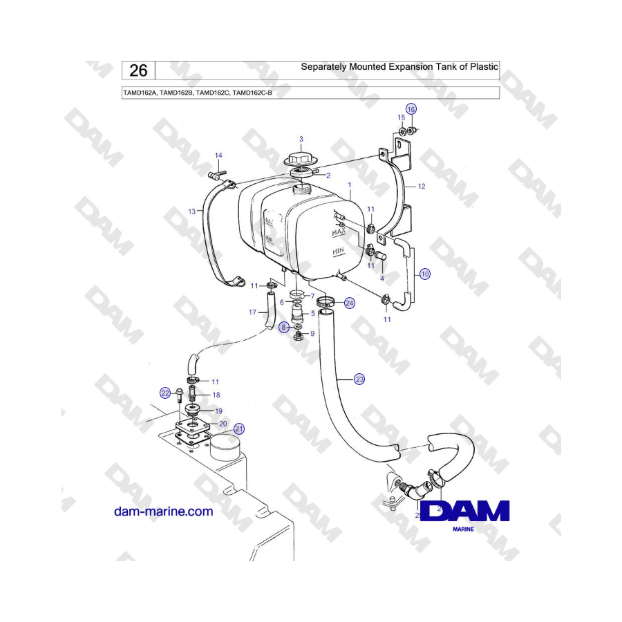 Volvo Penta TAMD162A, TAMD162B, TAMD162C, TAMD162C-B - Separately Mounted Expansion Tank of Plastic