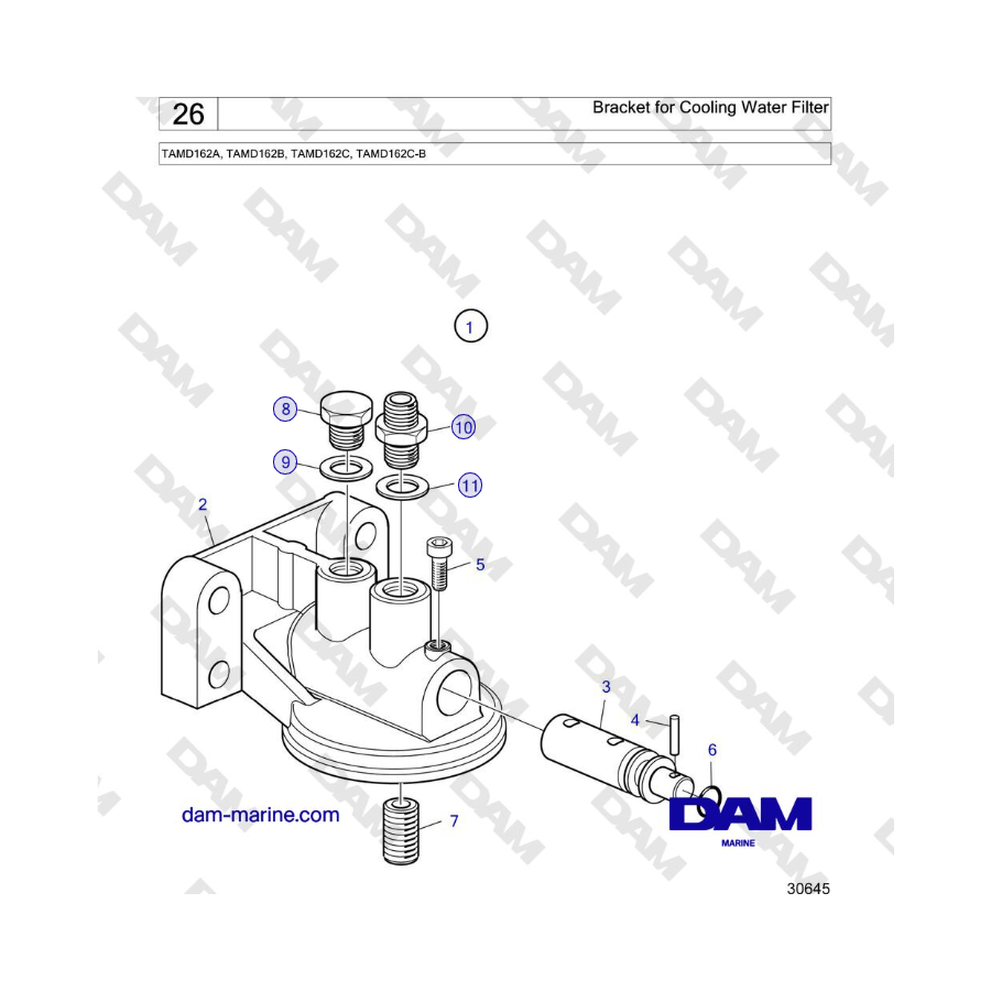 Volvo Penta TAMD162A, TAMD162B, TAMD162C, TAMD162C-B - Bracket for Cooling Water Filter