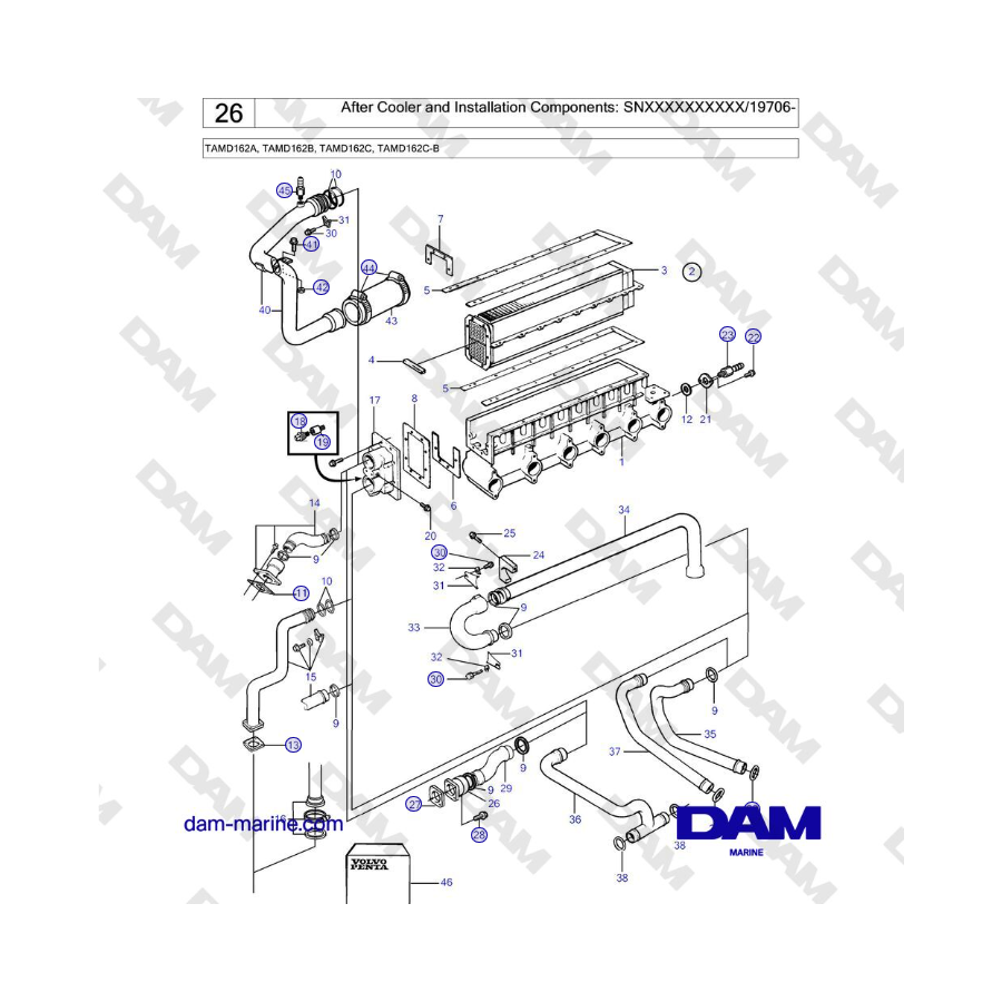 Volvo Penta TAMD162A, TAMD162B, TAMD162C, TAMD162C-B - After Cooler and Installation Components