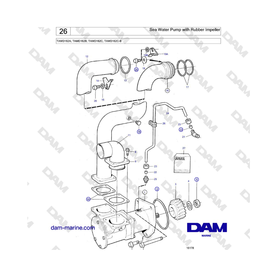 Volvo Penta TAMD162A, TAMD162B, TAMD162C, TAMD162C-B - Sea Water Pump with Rubber Impeller