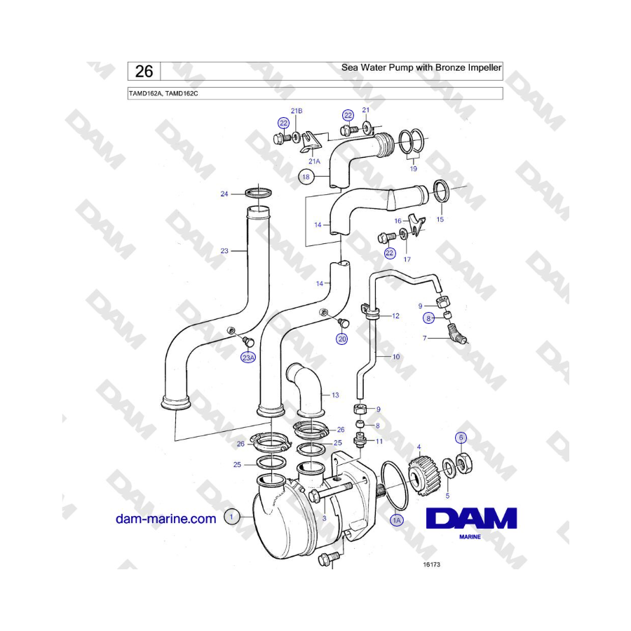 Volvo Penta TAMD162A, TAMD162C - Sea Water Pump with Bronze Impeller