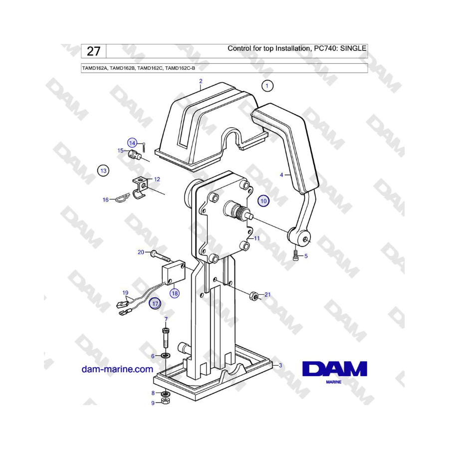 Volvo Penta TAMD162A, TAMD162B, TAMD162C, TAMD162C-B - Control for top Installation, PC740: SINGLE 