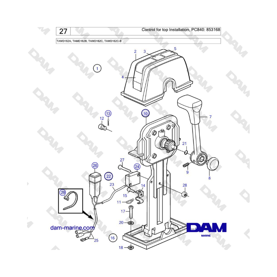 Volvo Penta TAMD162A, TAMD162B, TAMD162C, TAMD162C-B - Control for top Installation, PC840: 853168 