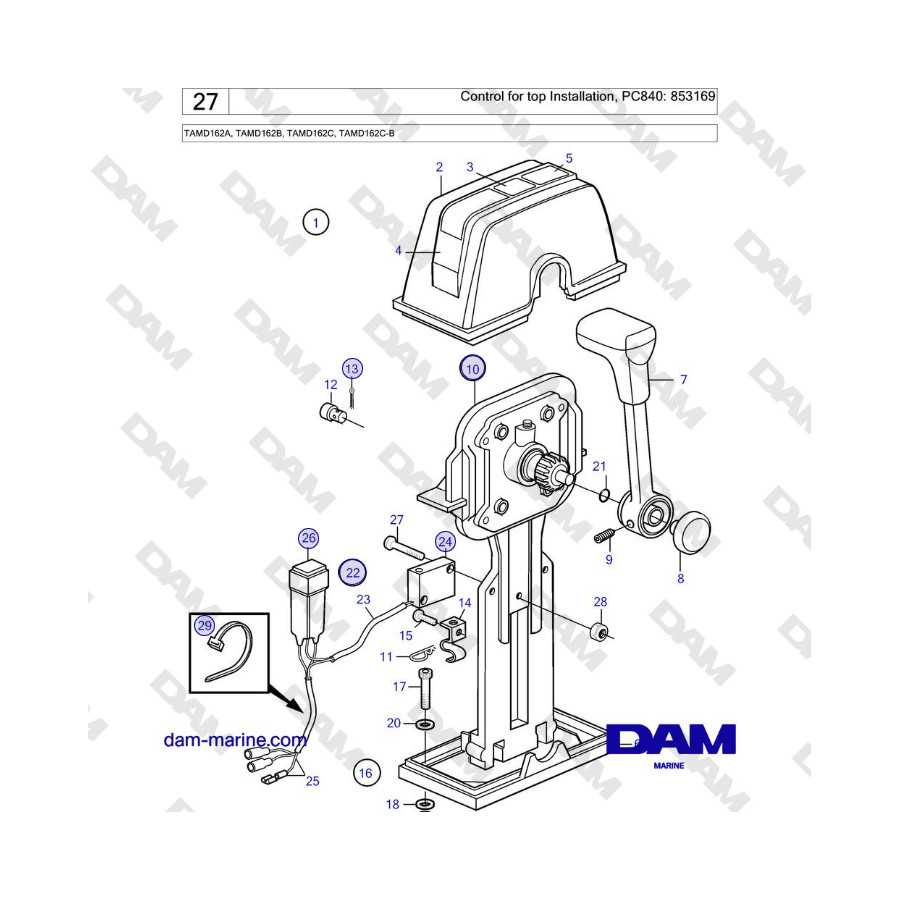 Volvo Penta TAMD162A, TAMD162B, TAMD162C, TAMD162C-B - Control for top Installation, PC840: 853169 