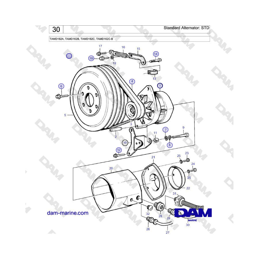 Volvo Penta TAMD162A, TAMD162B, TAMD162C, TAMD162C-B - Standard Alternator: STD 