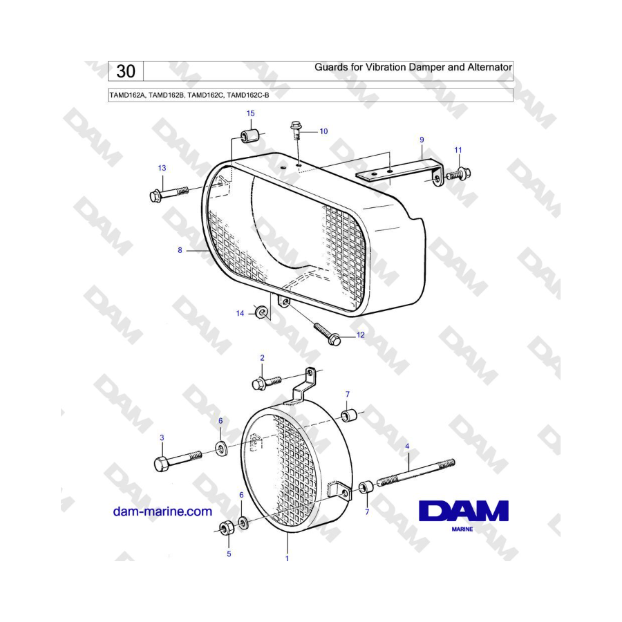 Volvo Penta TAMD162A, TAMD162B, TAMD162C, TAMD162C-B - Guards for Vibration Damper and Alternator 