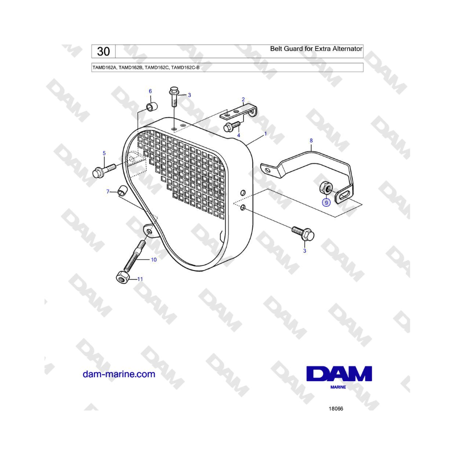 Volvo Penta TAMD162A, TAMD162B, TAMD162C, TAMD162C-B - Belt Guard for Extra Alternator