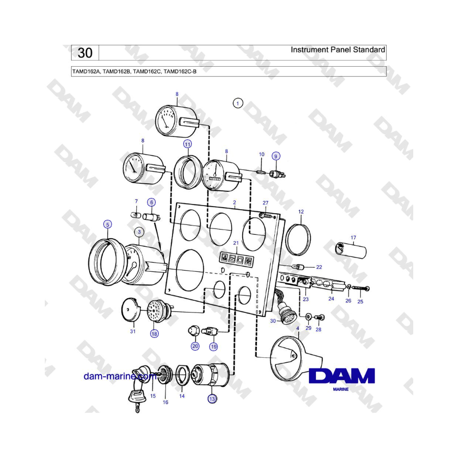 Volvo Penta TAMD162A, TAMD162B, TAMD162C, TAMD162C-B - Instrument Panel Standard 