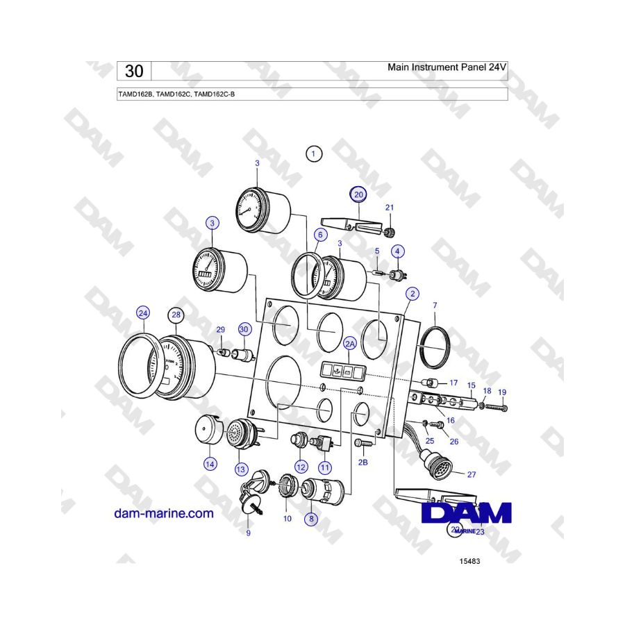 Volvo Penta TAMD162B, TAMD162C, TAMD162C-B - Main Instrument Panel 24V