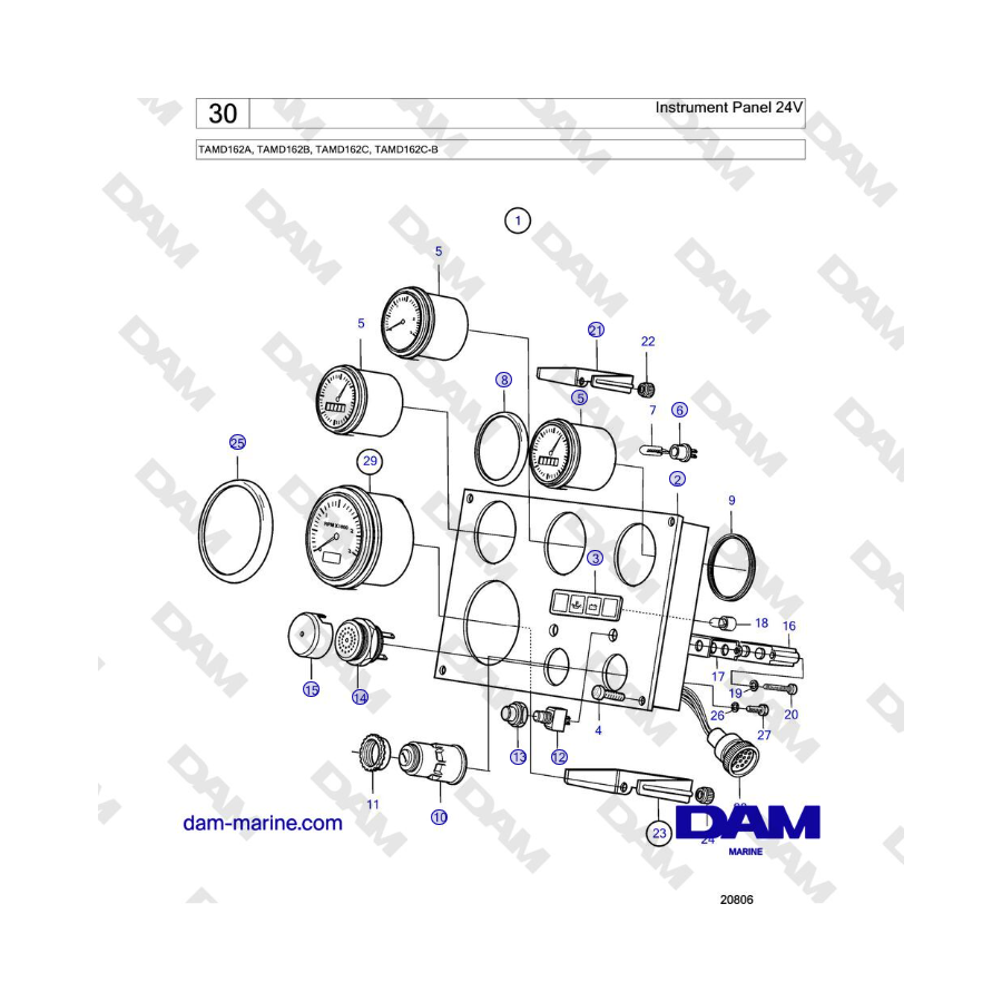 Volvo Penta TAMD162A, TAMD162B, TAMD162C, TAMD162C-B - Instrument Panel 24V 