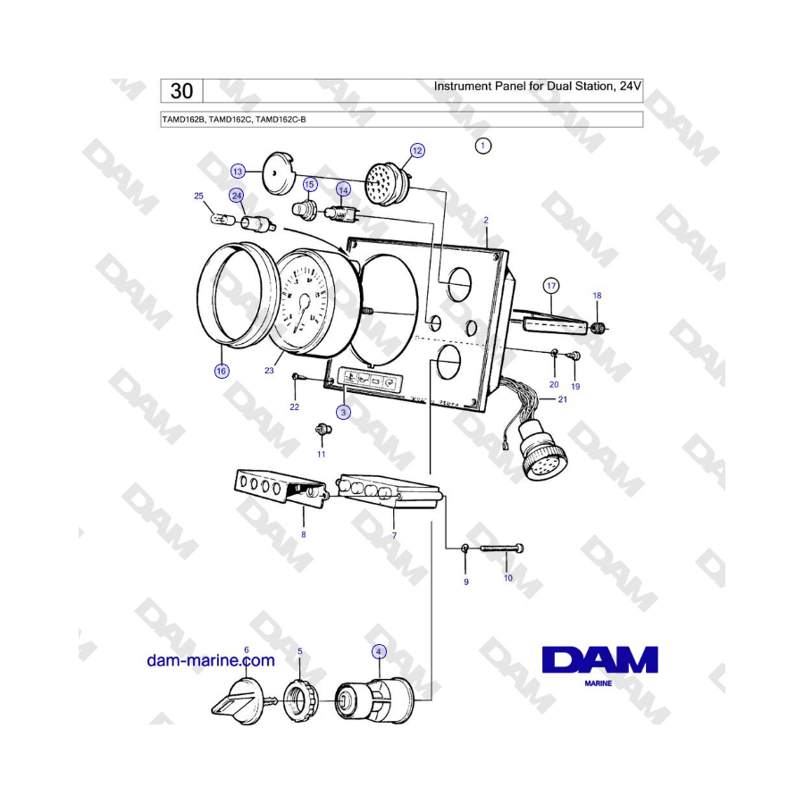 Volvo Penta TAMD162B, TAMD162C, TAMD162C-B - Instrument Panel for Dual Station, 24V