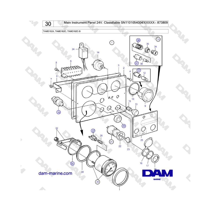 Volvo Penta TAMD162A, TAMD162C, TAMD162C-B - Main Instrument Panel 24V