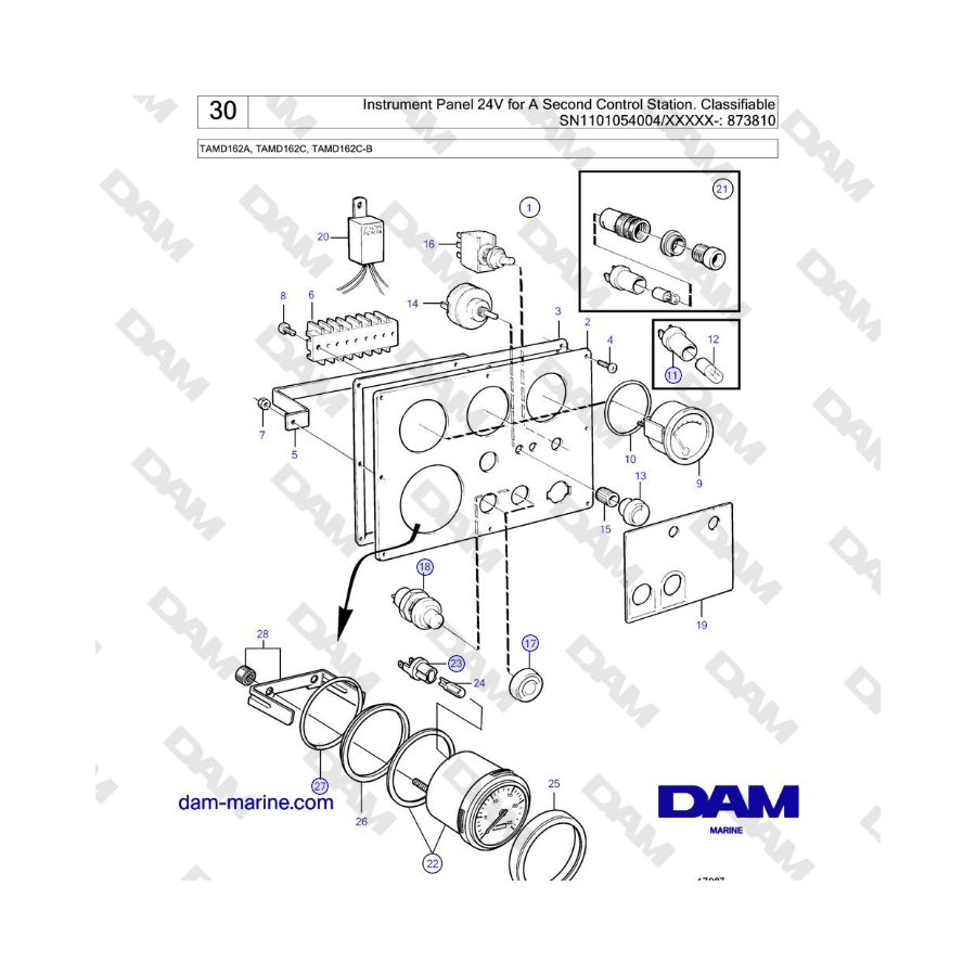 Volvo Penta TAMD162A, TAMD162C, TAMD162C-B - Instrument Panel 24V