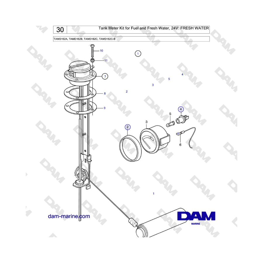 Volvo Penta TAMD162A, TAMD162B, TAMD162C, TAMD162C-B - Tank Meter Kit for Fuel and Fresh Water, 24V