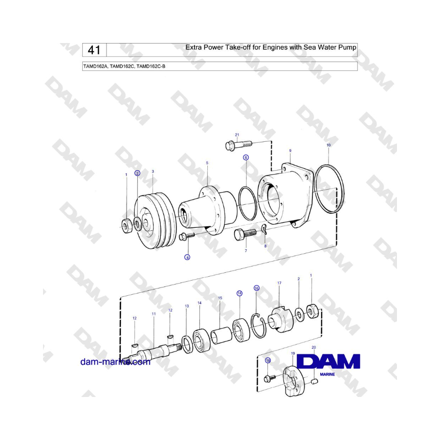 Volvo Penta TAMD162A, TAMD162C, TAMD162C-B - Extra Power Take-off for Engines with Sea Water Pump