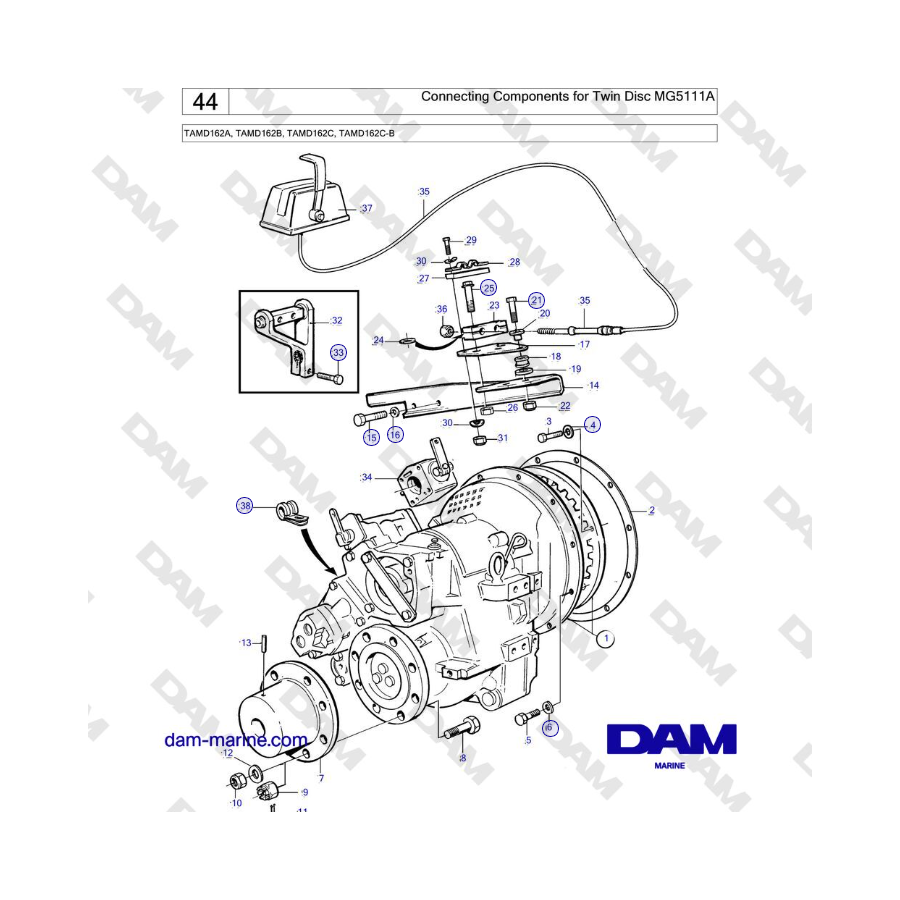 Volvo Penta TAMD162A, TAMD162B, TAMD162C, TAMD162C-B - Connecting Components for Twin Disc MG5111A 