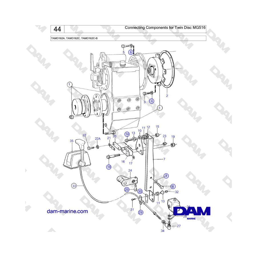 Volvo Penta TAMD162A, TAMD162C, TAMD162C-B - Connecting Components for Twin Disc MG516