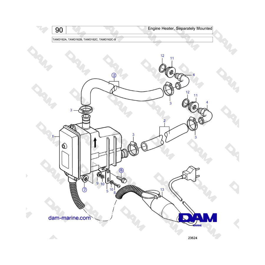 Volvo Penta TAMD162A, TAMD162B, TAMD162C, TAMD162C-B - Engine Heater, Separately Mounted