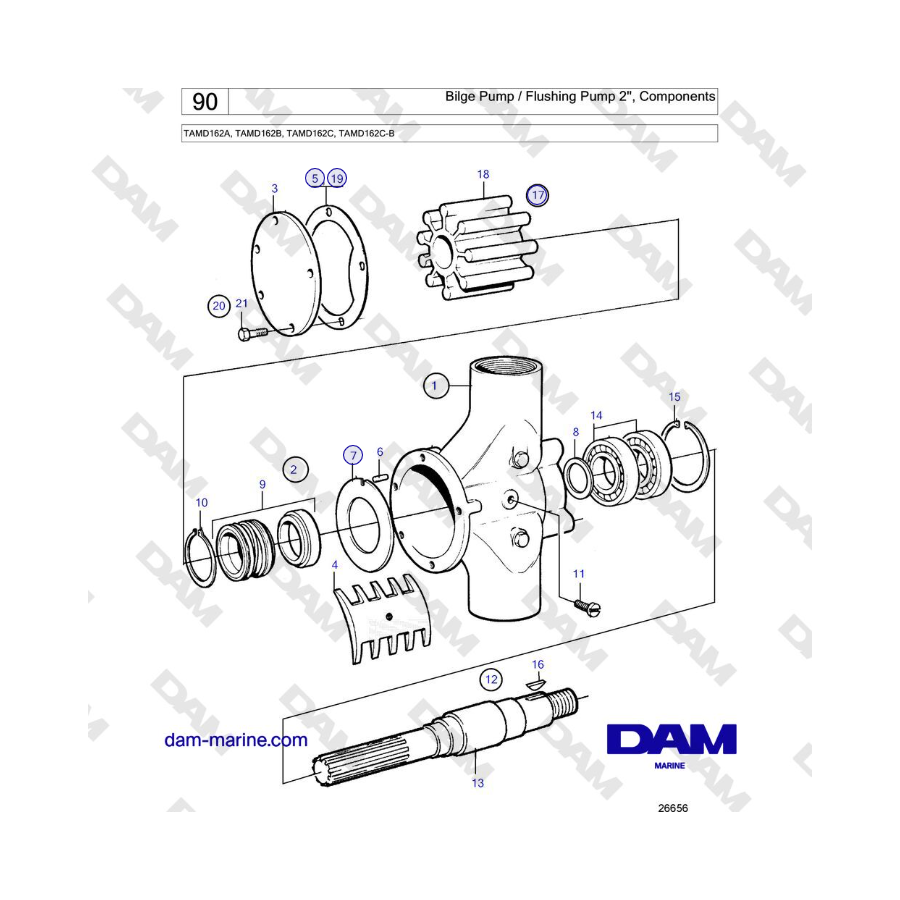 Volvo Penta TAMD162A, TAMD162B, TAMD162C, TAMD162C-B - Bilge Pump / Flushing Pump 2'', Components