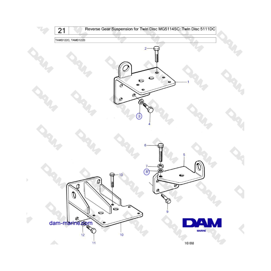 Volvo Penta TAMD122C, TAMD122D - Reverse Gear Suspension for Twin Disc MG5114SC: Twin Disc 5111DC