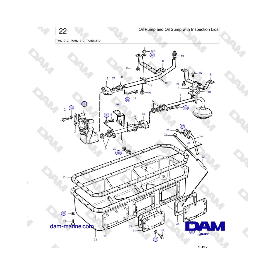 Volvo Penta TMD121C, TAMD121C, TAMD121D - Oil Pump and Oil Sump with Inspection Lids