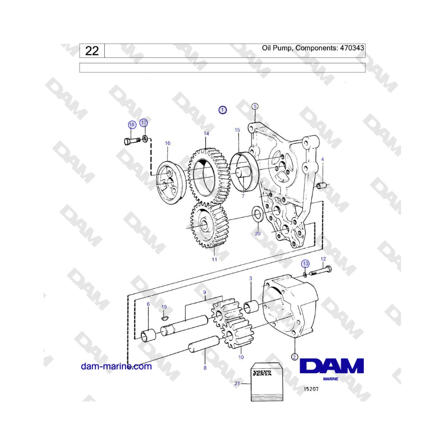 Volvo Penta TMD121C, TAMD121C, TAMD121D, TAMD122C, TAMD122D - Oil Pump, Components: 470343