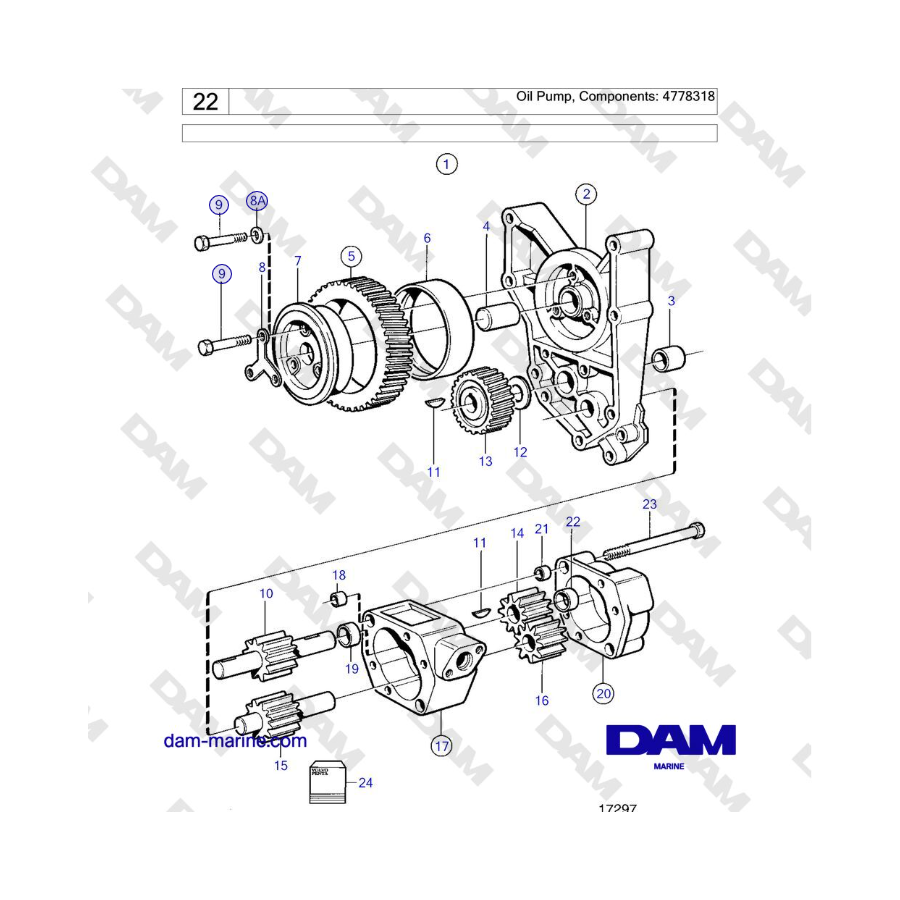 Volvo Penta TMD121C, TAMD121C, TAMD121D, TAMD122C, TAMD122D - Oil Pump, Components: 4778318