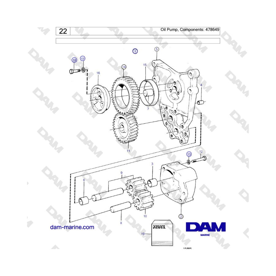 Volvo Penta TMD121C, TAMD121C, TAMD121D, TAMD122C, TAMD122D - Oil Pump, Components: 478649