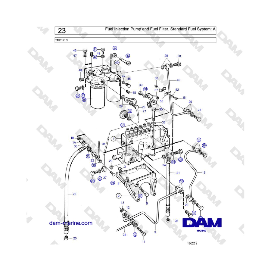 Volvo Penta TMD121C - Fuel Injection Pump and Fuel Filter. Standard Fuel System: A