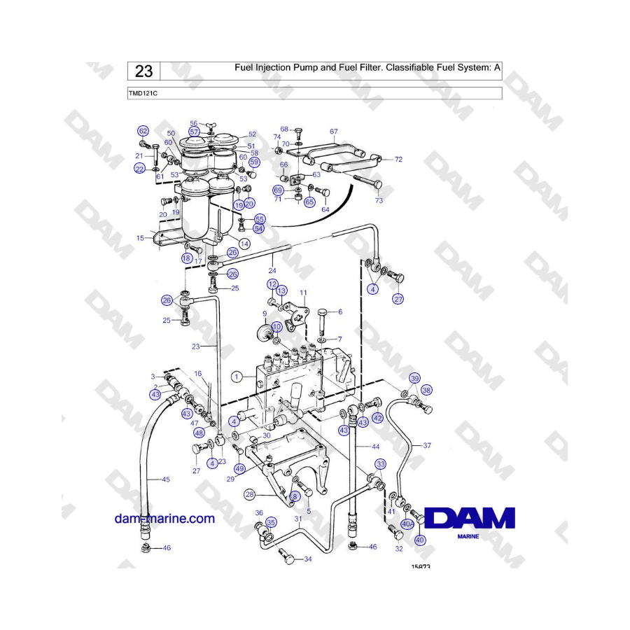 Volvo Penta TMD121C - Fuel Injection Pump and Fuel Filter. Classifiable Fuel System: A