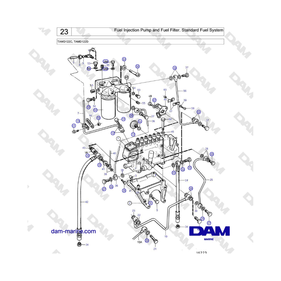 Volvo Penta TAMD122C, TAMD122D - Fuel Injection Pump and Fuel Filter. Standard Fuel System