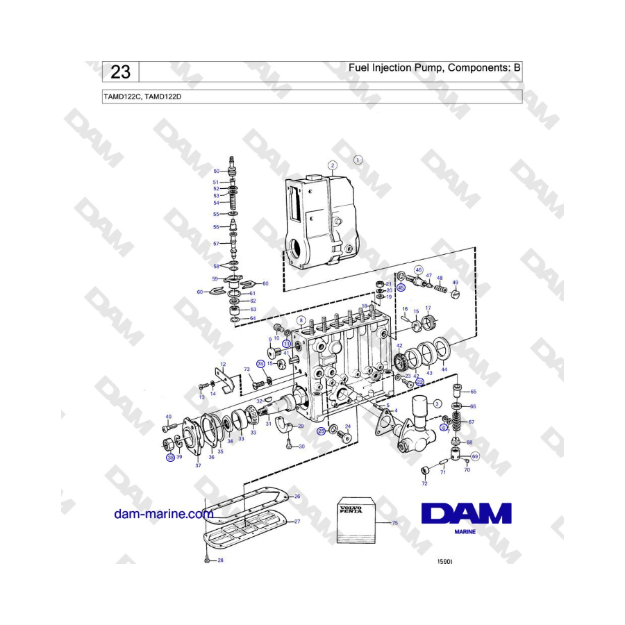 Volvo Penta TAMD121C, TAMD121D - Fuel Injection Pump, Components: A