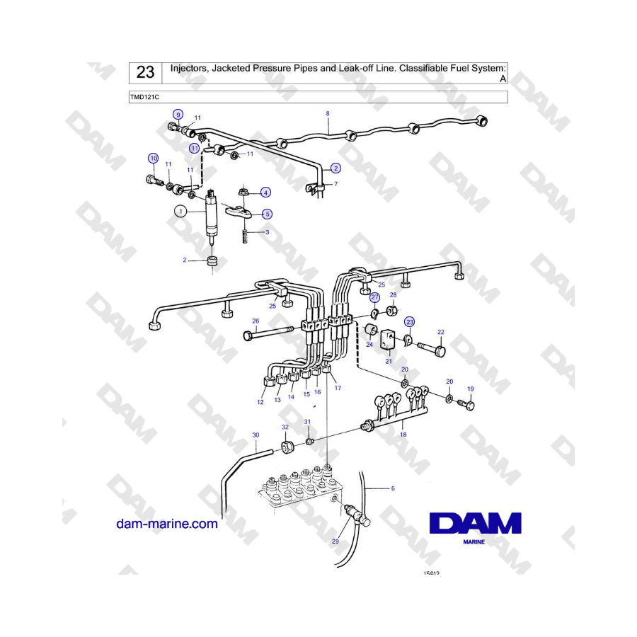 Volvo Penta TMD121C - Injectors, Jacketed Pressure Pipes and Leak-off Line. Classifiable Fuel System: A