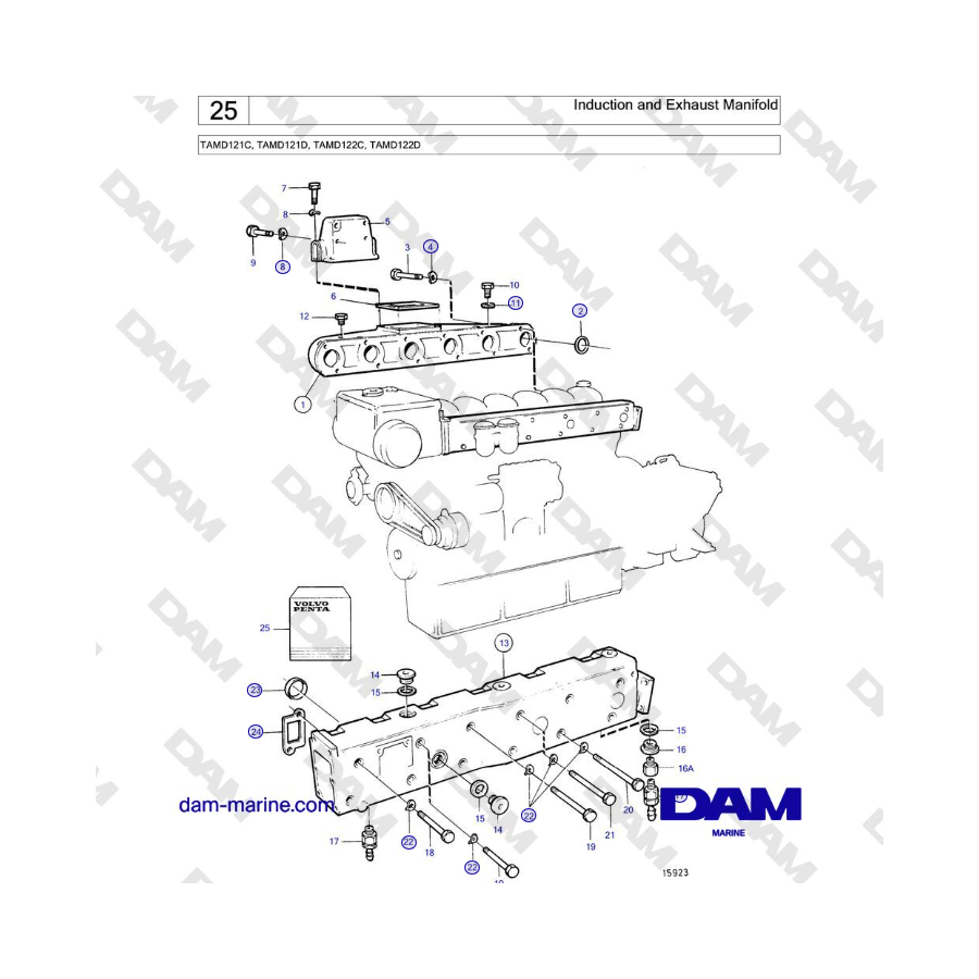 Volvo Penta TAMD121C, TAMD121D, TAMD122C, TAMD122D - Induction and Exhaust Manifold